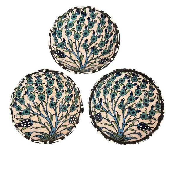 Nakkas Ceramic 4.5” Bowl Hand Painted In Turkey Set of 3 - Picture 1 of 5